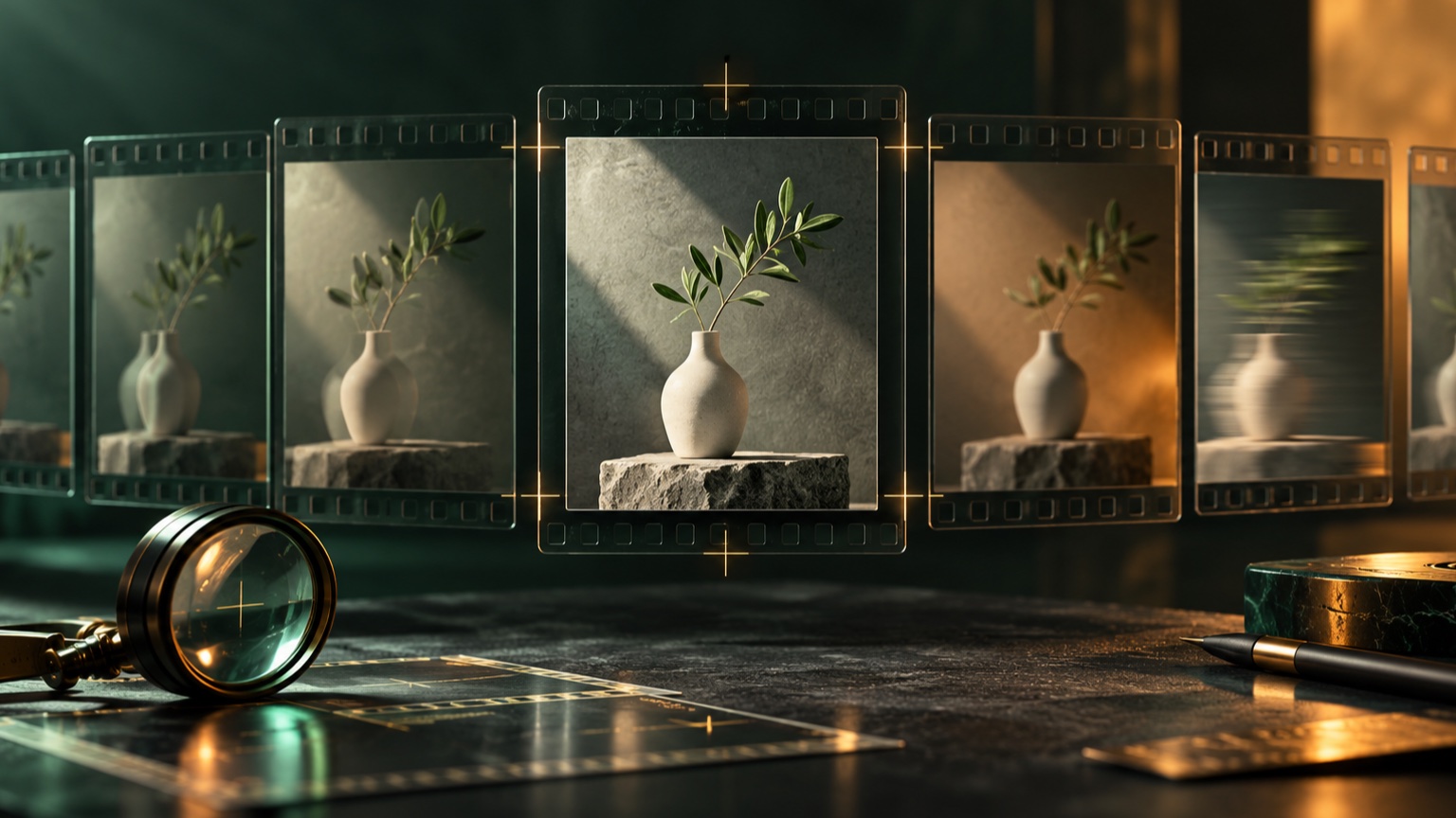 Film frames showing common Image to Video consistency problems around a stable central scene