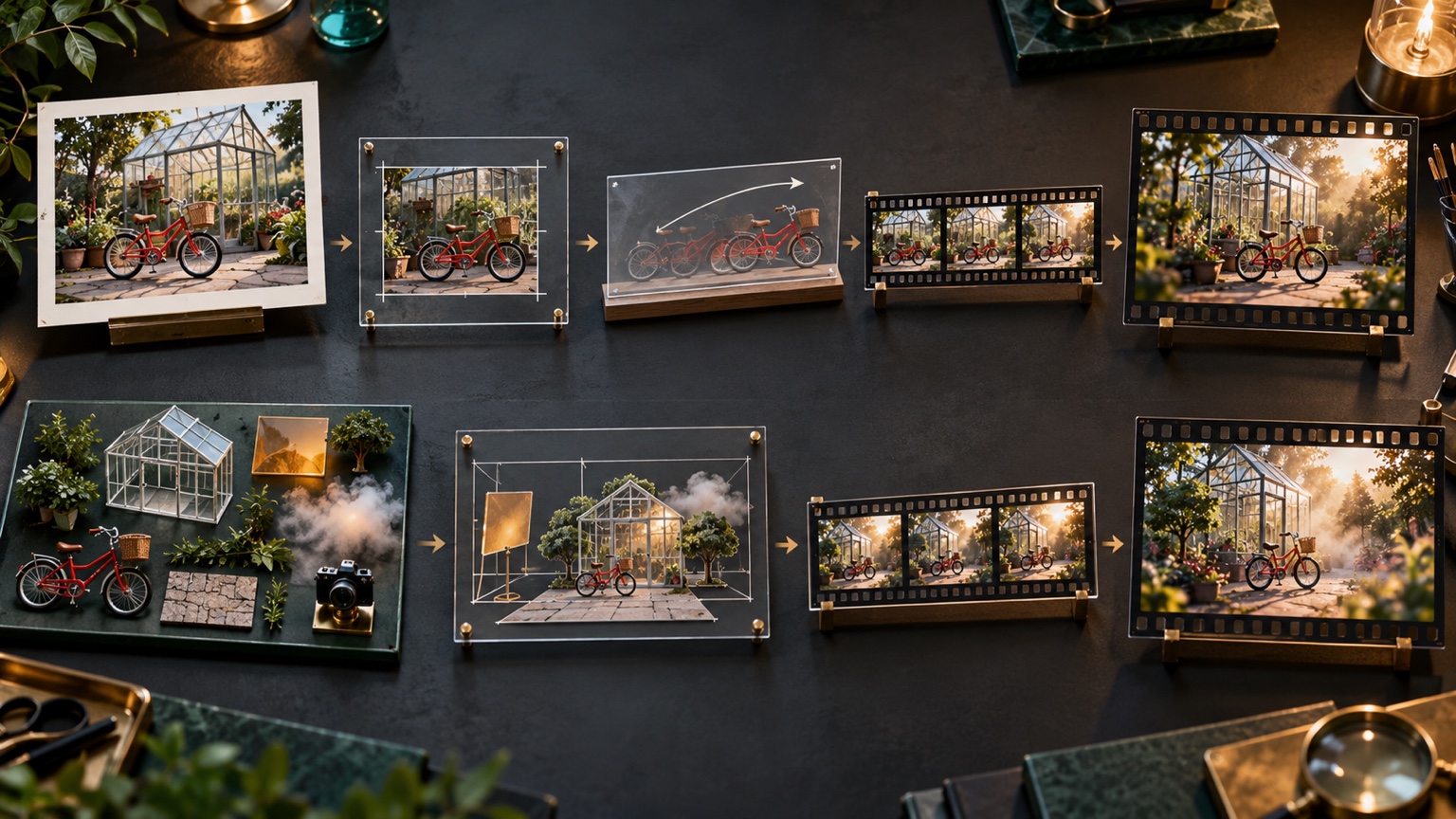 Physical storyboard comparing Image to Video and Text to Video inputs