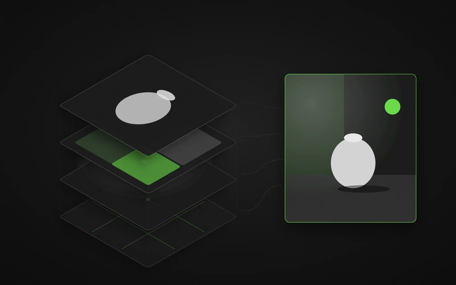 Editorial illustration of composition, lighting, color, and subject layers forming an image
