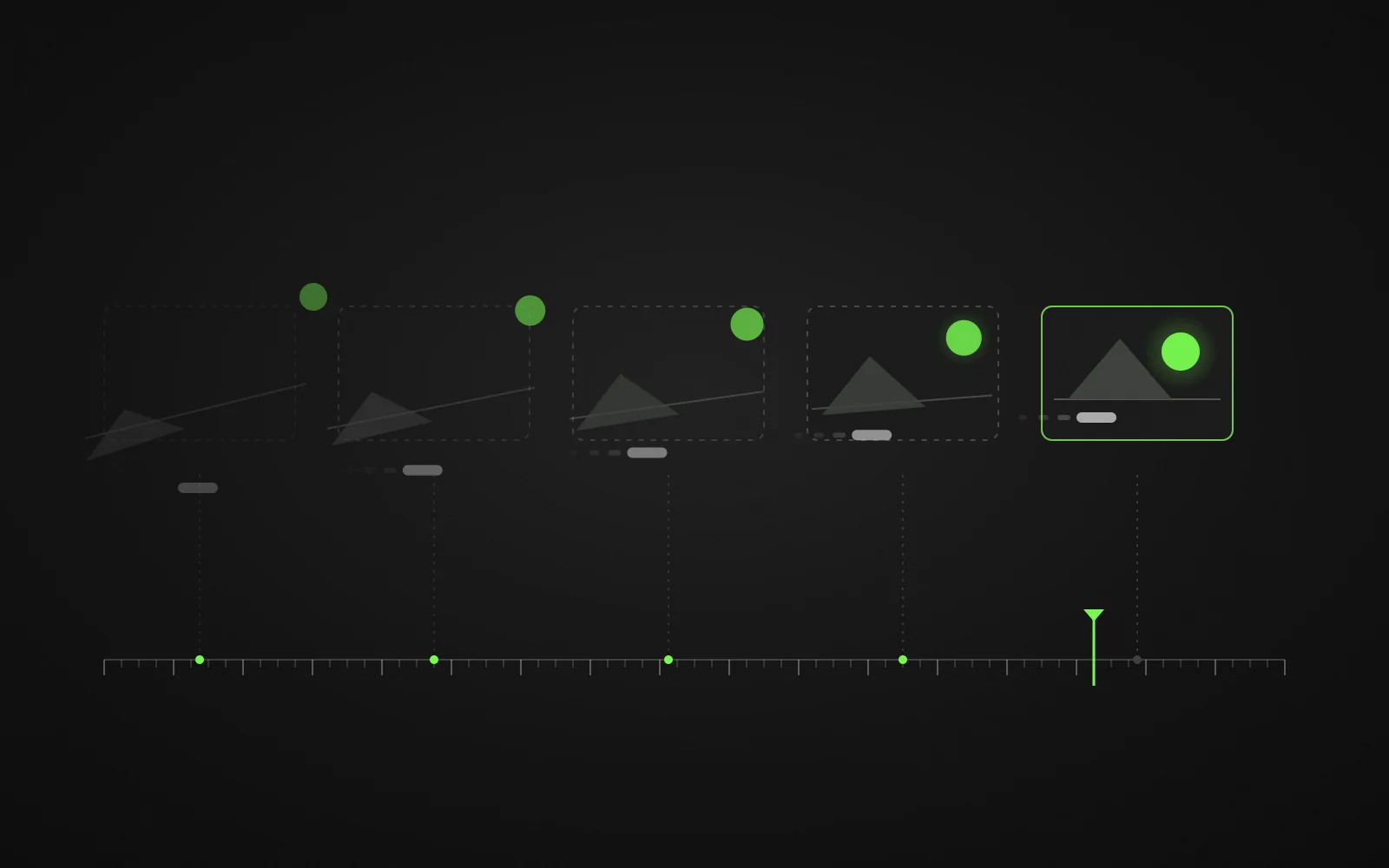 Editorial illustration of scene elements forming along a video timeline